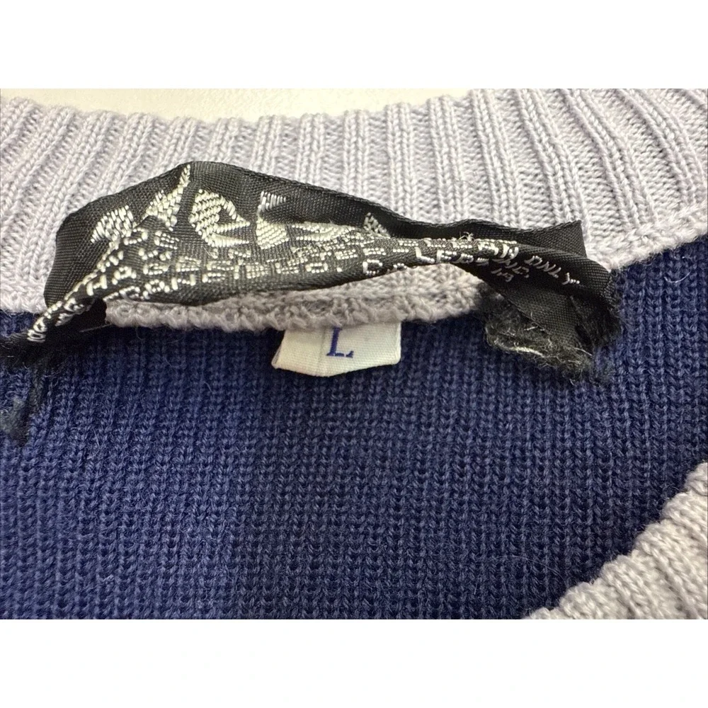 VTG Meister Ski Sweater Men Large Navy‎ Stripe Wool Hong Kong 3h
